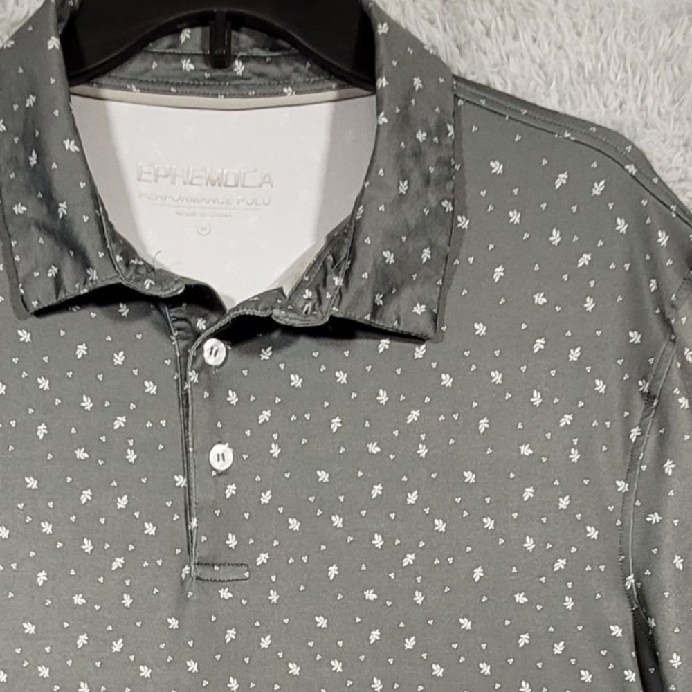 Ephemoca Performance Polo Mens Medium Gray Floral Print Short Sleeve‎ Golf Shirt